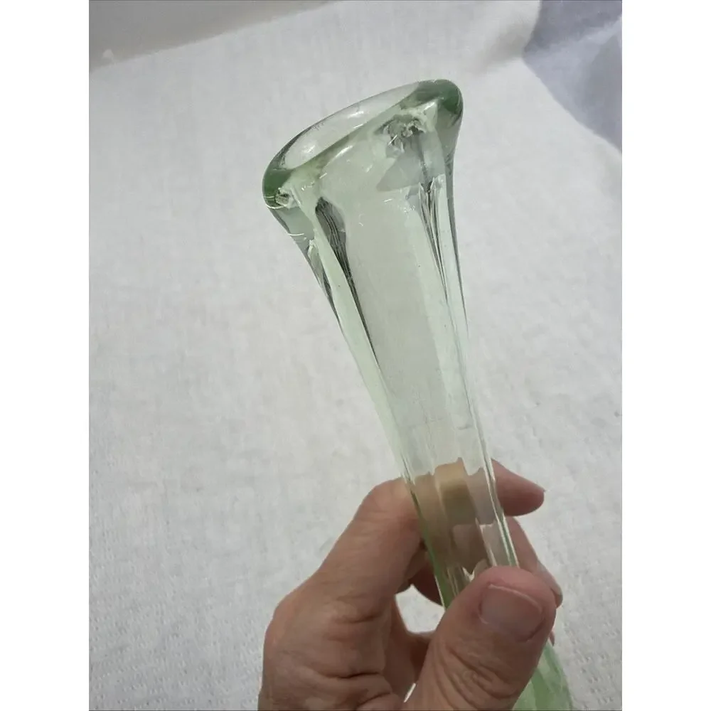 Vintage Uranium Glass Swung Bud Vase - 9